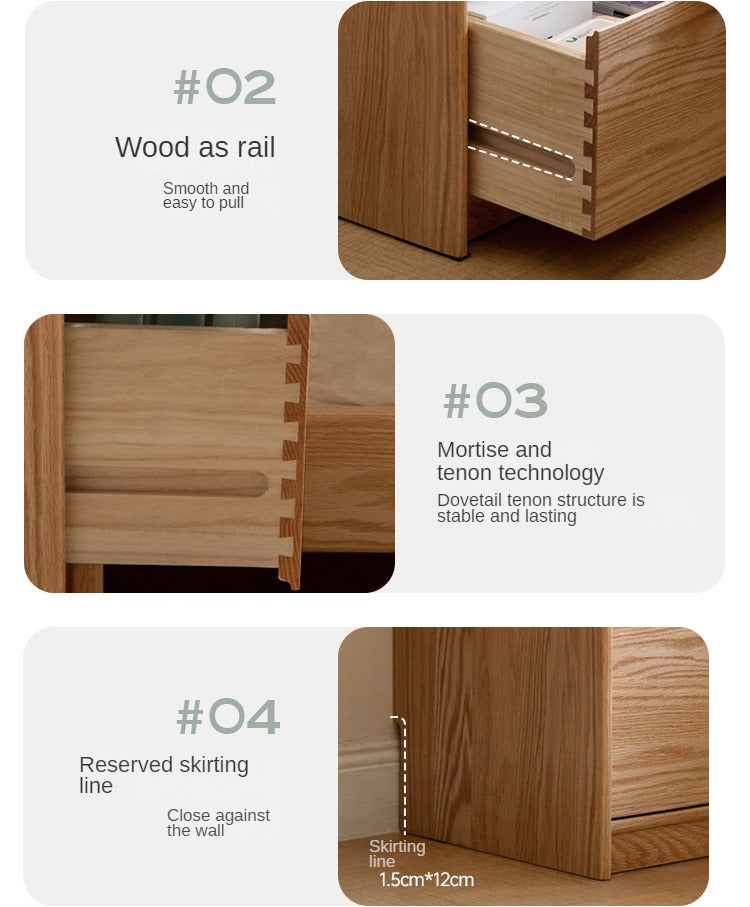 Oak Solid Wood Two Drawer Nightstand.