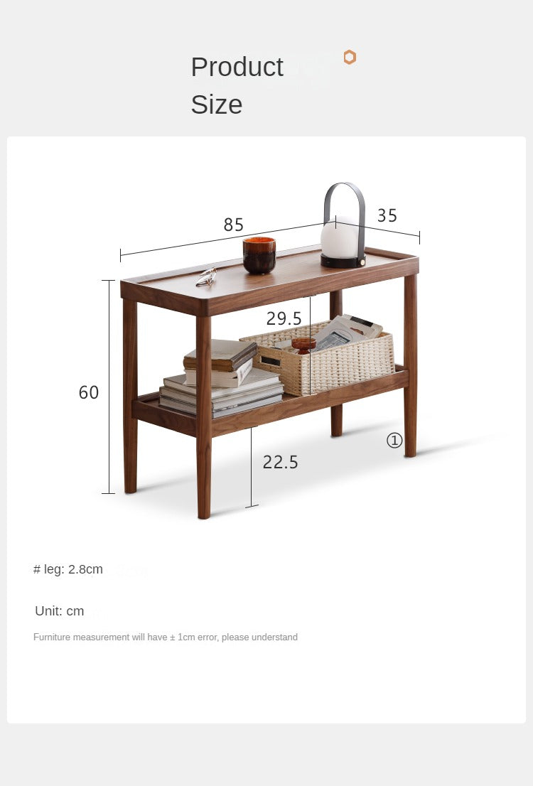 Black Walnut Solid Wood Side Table, Double Layer Storage Shelf