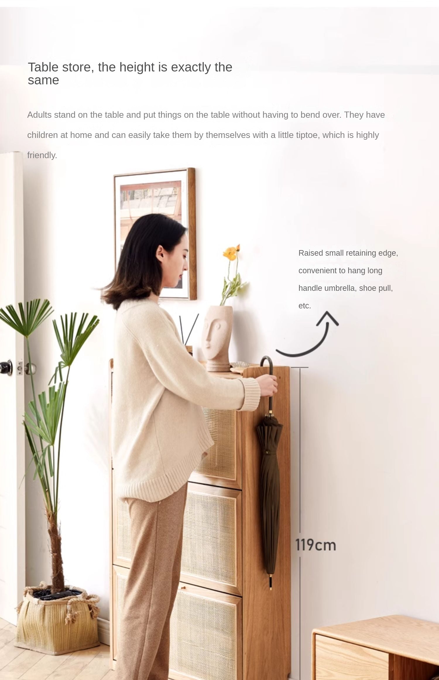 Oak Solid Wood Ultra-Thin Flap Door Rattan Shoe Cabinet