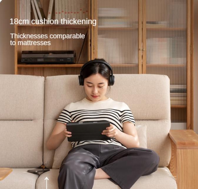 Oak Solid Wood Modern Log Style Corner Fabric Sofa.