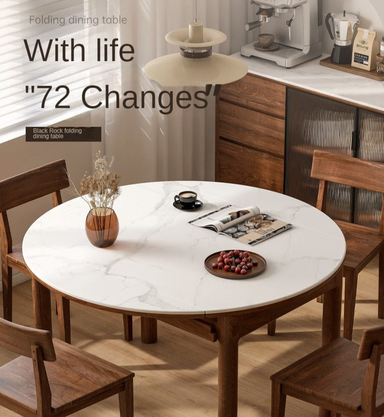 Black Walnut, Ash Solid Wood Rock Plate Folding Dining Table