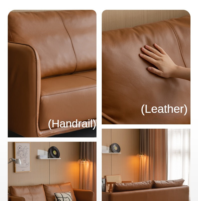 Leather Italian Minimalist Top Layer Cowhide Sofa.