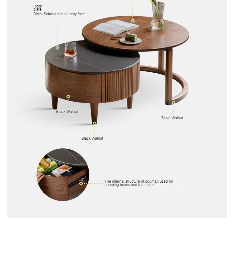 Black Walnut, Ash Solid Wood Combination Rock Plate Coffee Table