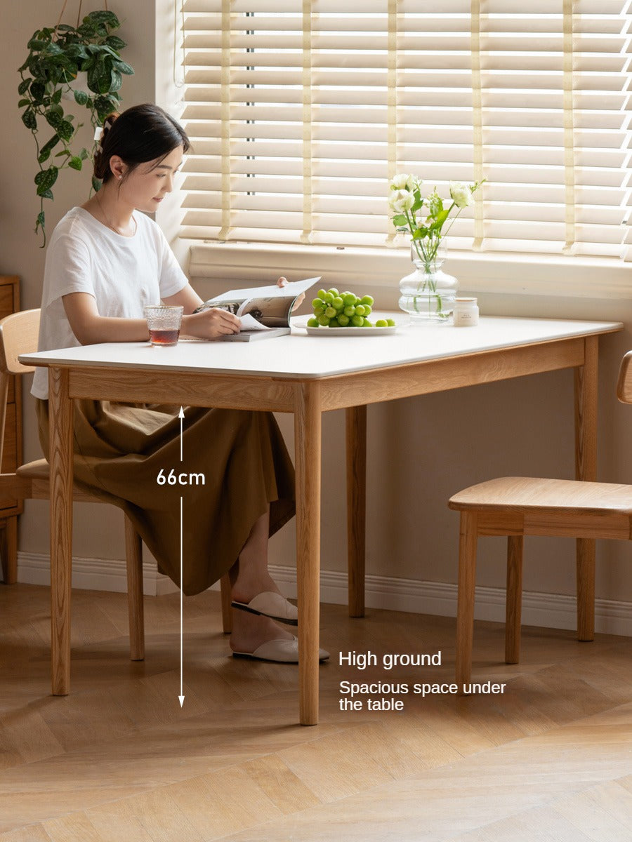 Oak, Beech Solid Wood Dining Table With Rock Slab Surface