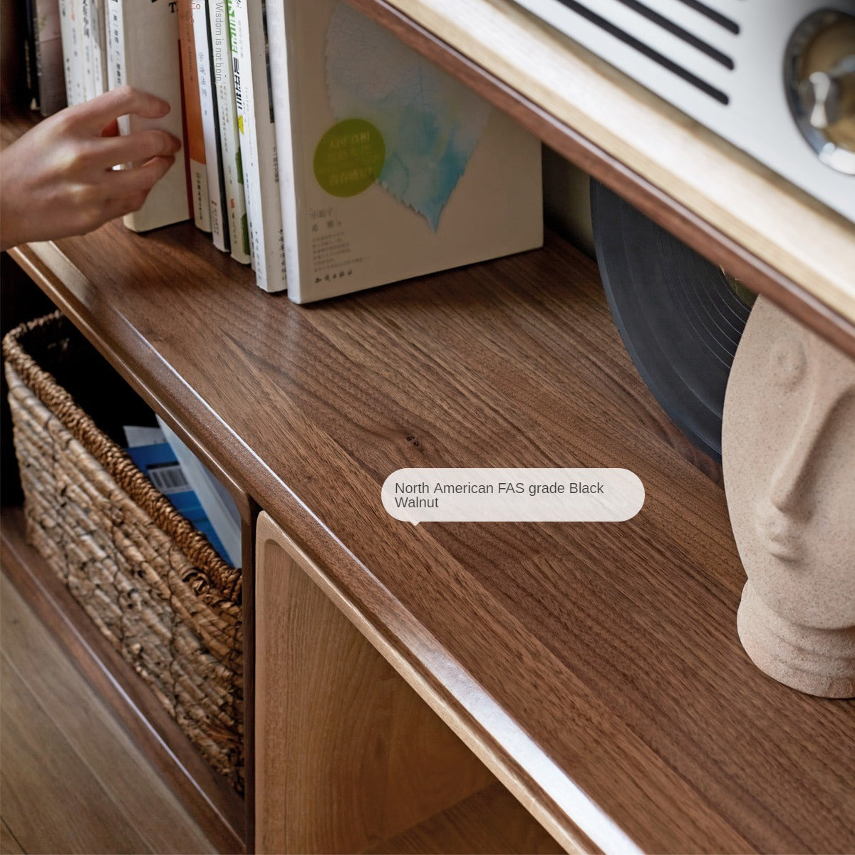 Black Walnut, Oak Solid Wood Small Combination Bookcase.