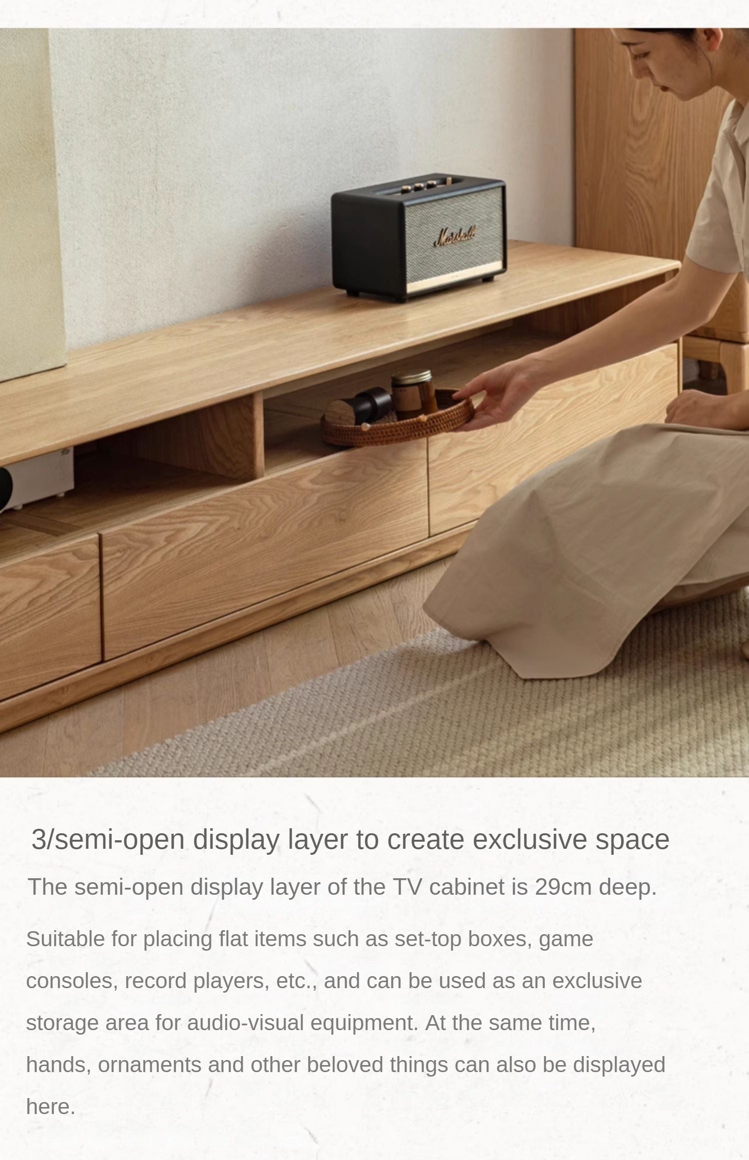 Ash Solid Wood Floor TV Storage Cabinet.