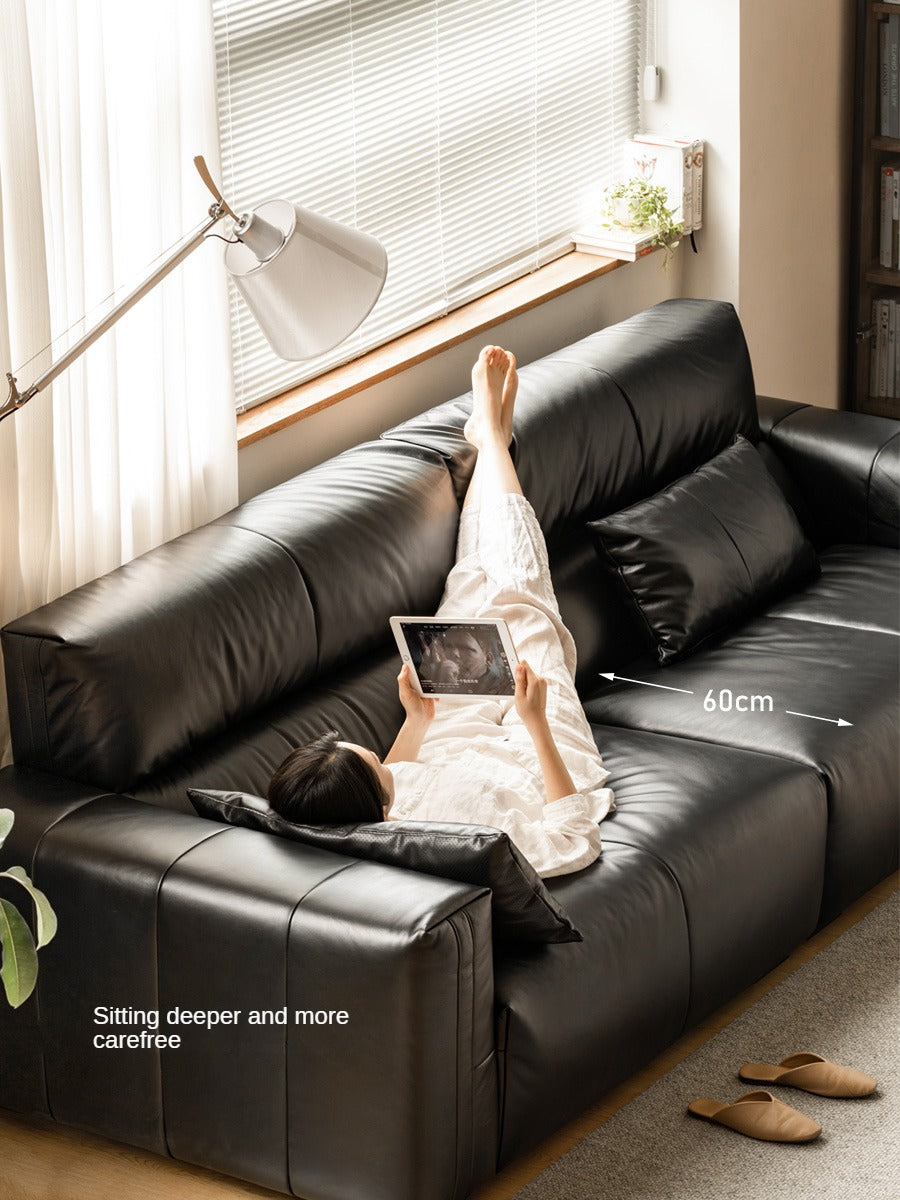 Genuine Leather Sofa Italian Top Layer Cowhide Down Sofa.