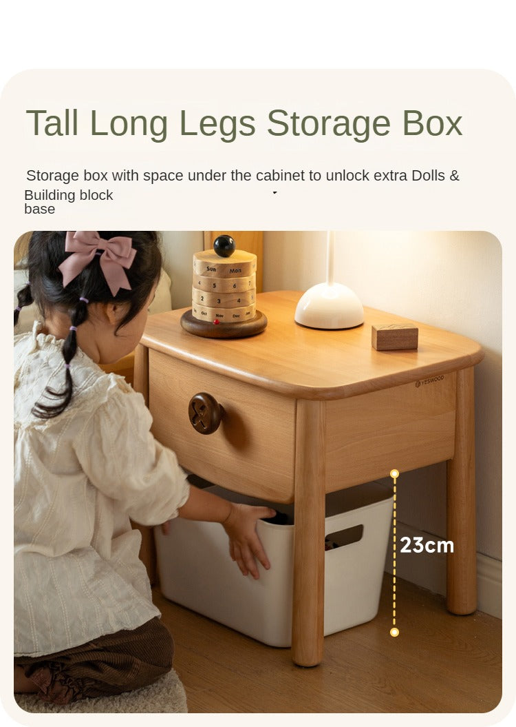 Beech, Rubber Solid Wood Modern Children's Nightstand