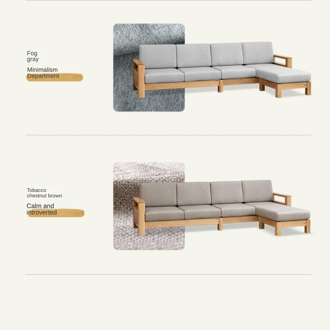 Solid Rubberwood, Oak Solid Wood Cotton Fabric Sofa