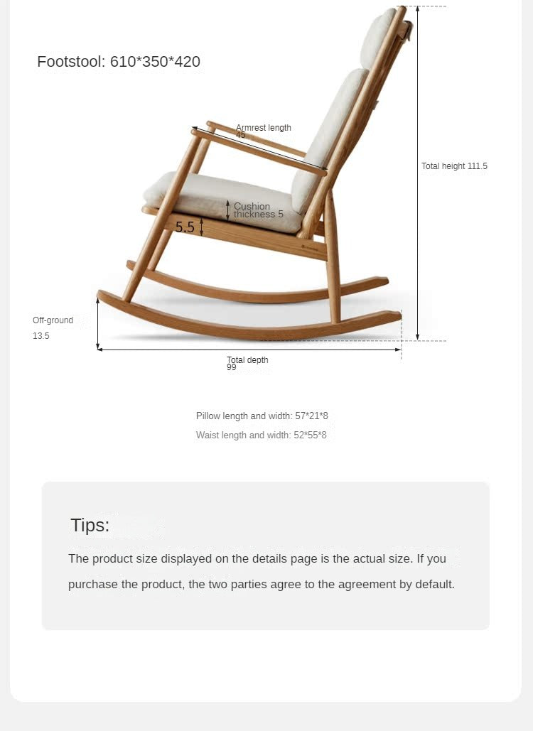 Oak Solid Wood Genuine Leather Rocking Chair :