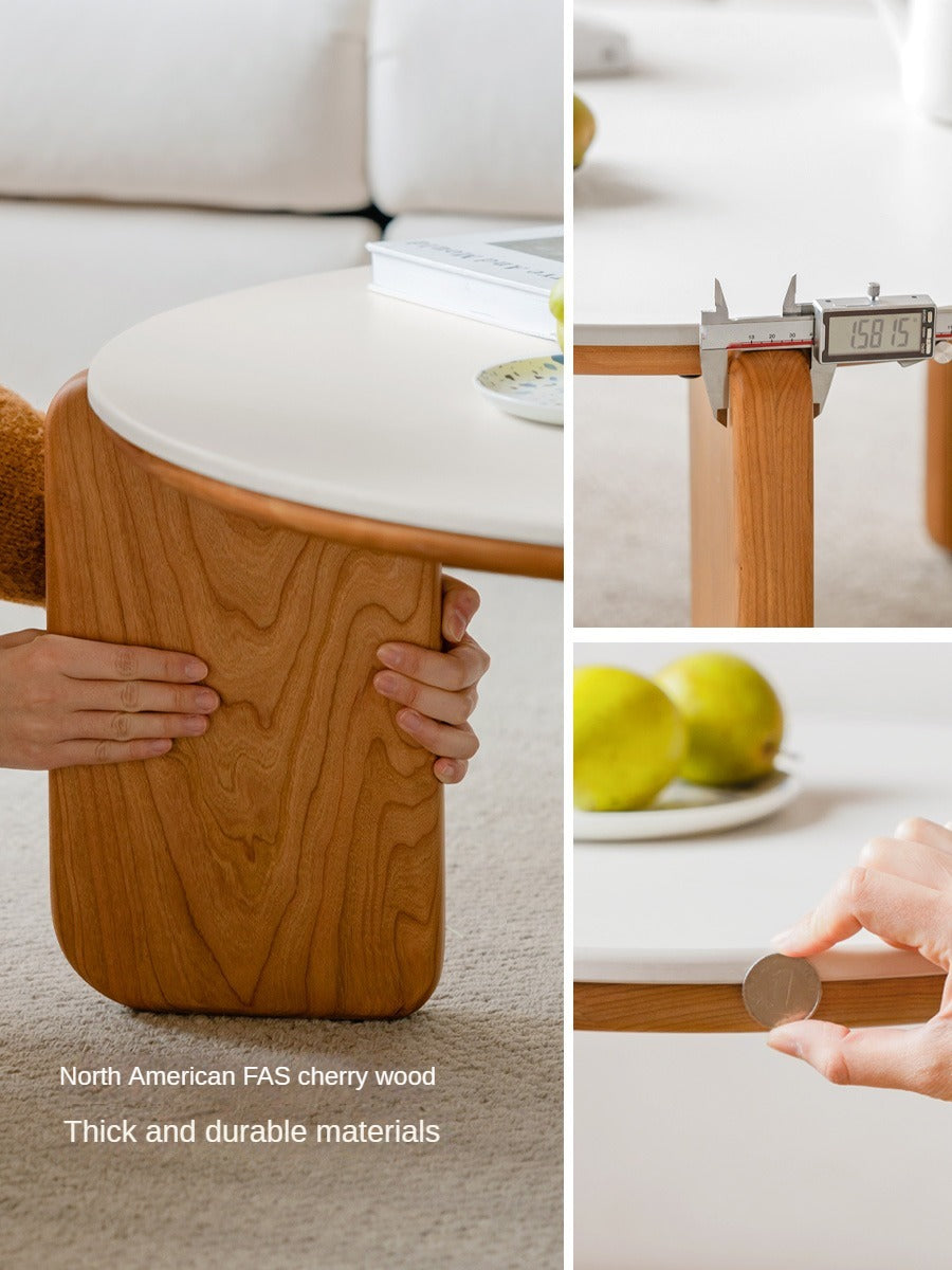 Cherry Solid Wood Round Coffee Table, Side Table