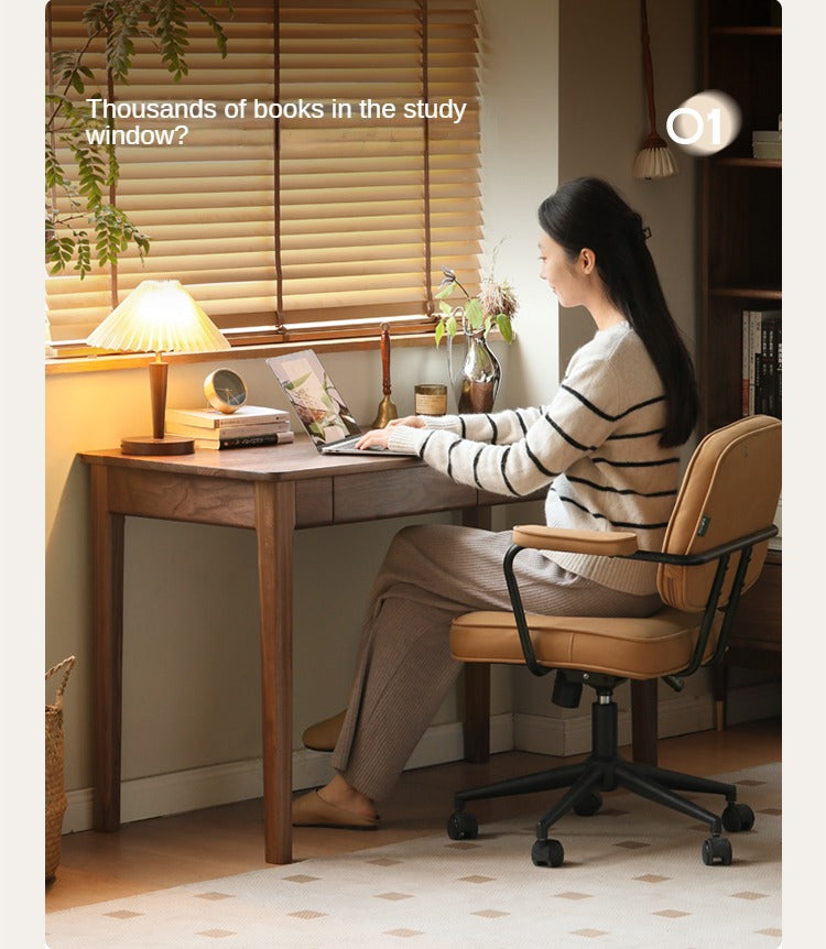 Black Walnut Solid Wood Desk With Drawers