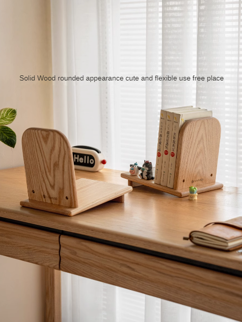 Oak, Solid Rubberwood Modern Desktop Small Bookshelf