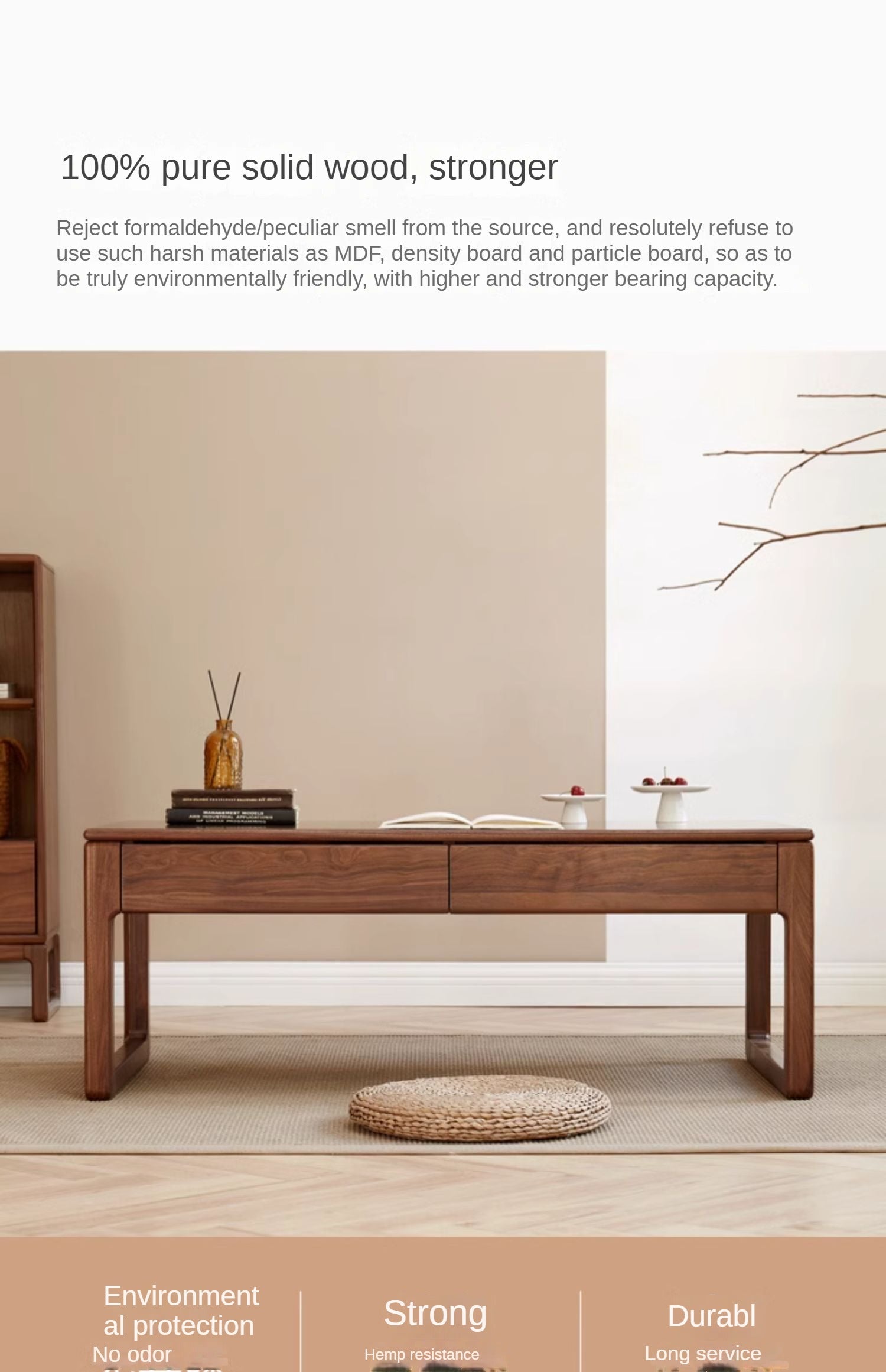Ash, Black Walnut, Oak Solid Wood Coffee Table