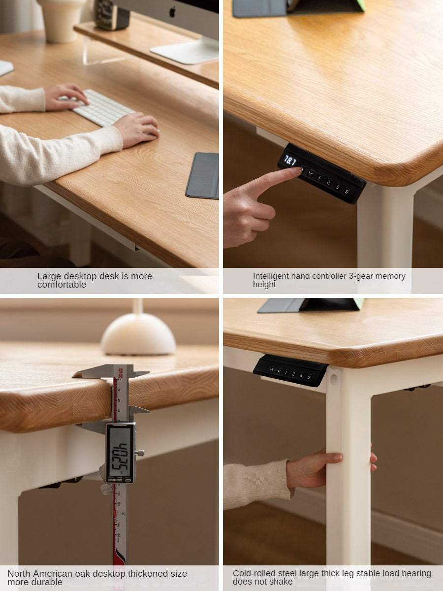 Oak Solid Wood Electric Elevating Dual Motor Office Desk