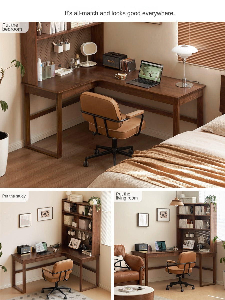 Oak Solid Wood Corner Desk Bookshelf