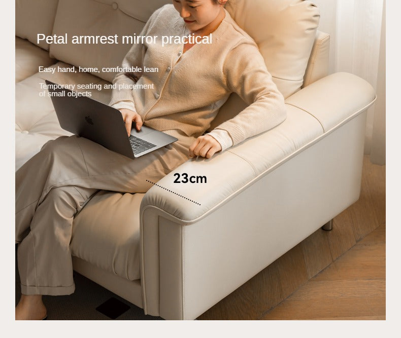 Leather Straight Italian Style Light Luxury Sofa,