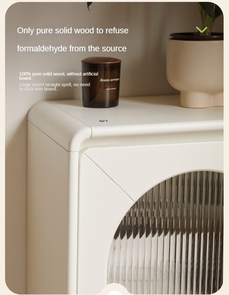 Poplar Solid Wood White Cream Style Floor Side Cabinet.