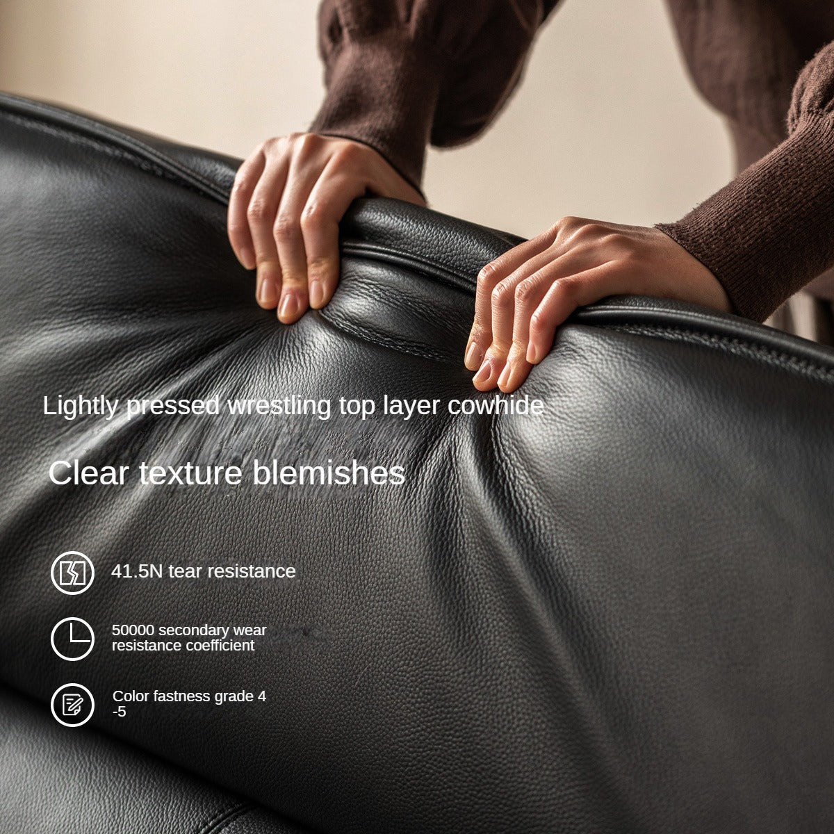 Leather Light Luxury Black Straight Sofa,