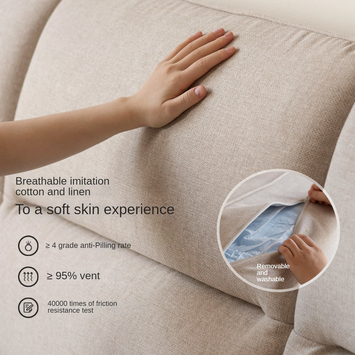 Poplar Solid Wood Sofa Modern Simple High Back Fabric Sofa
