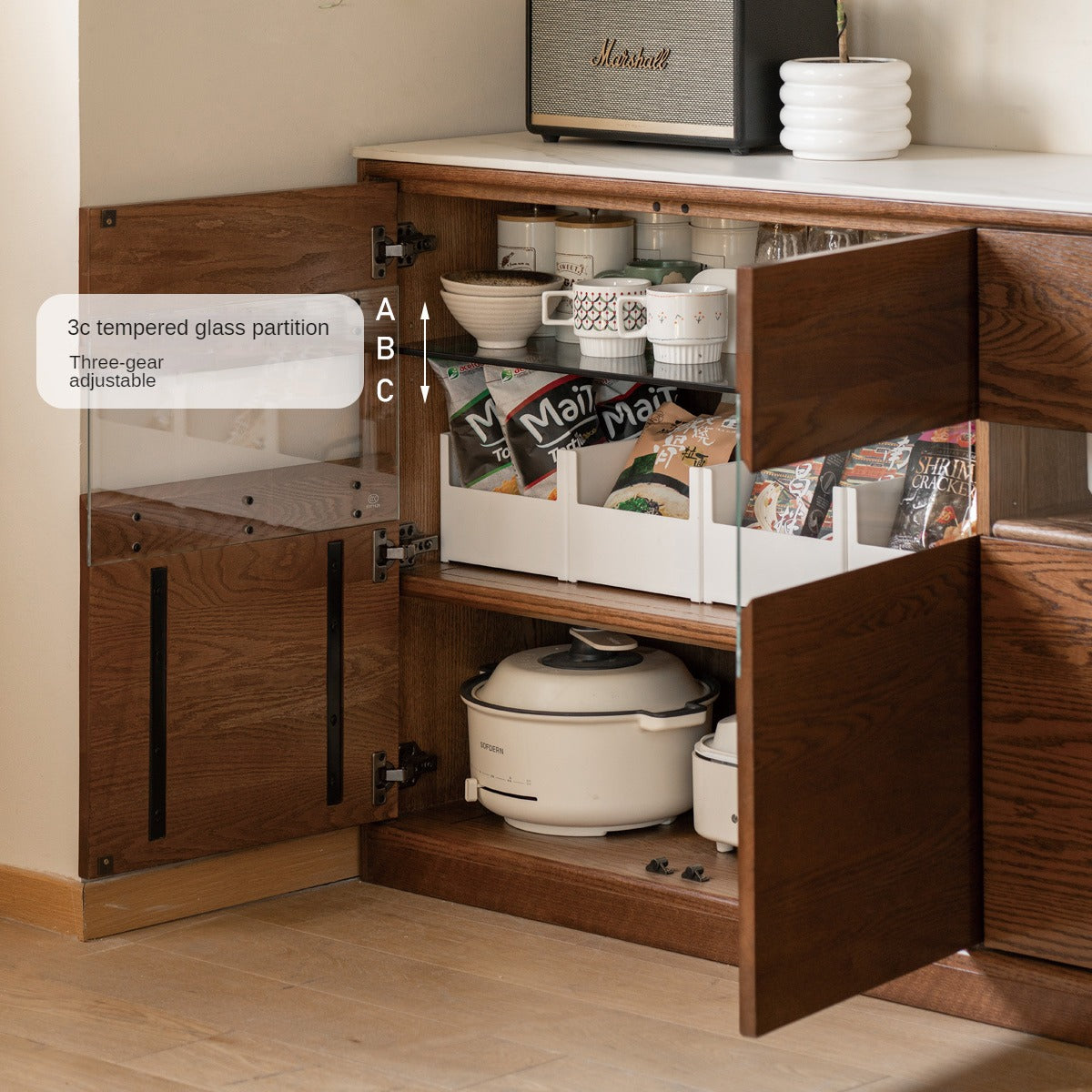 Black Walnut, Ash Solid Wood Rock Plate Storage Cabinet, Sideboard