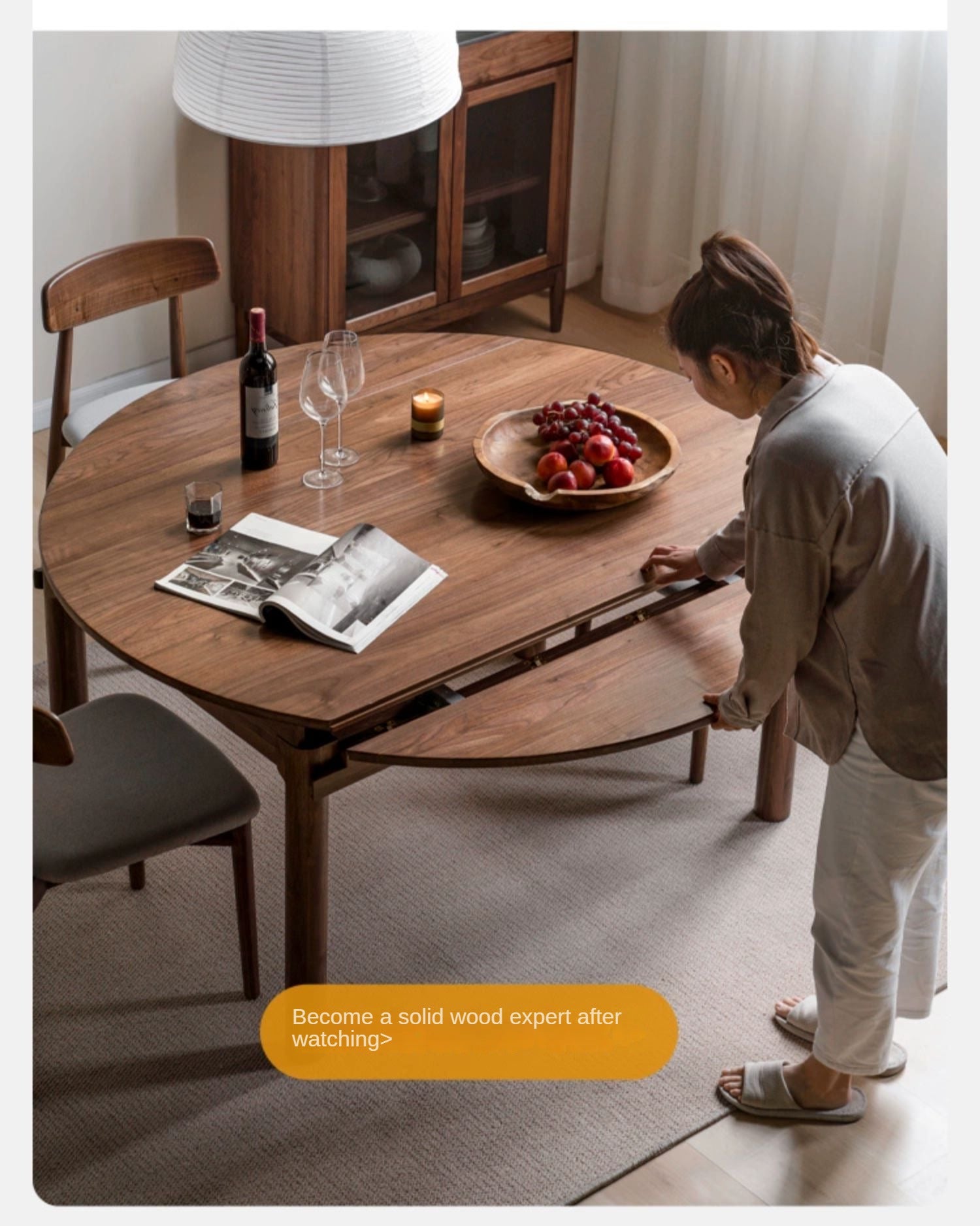 Ash, Oak, Black Walnut Solid Wood Folding Dining Table