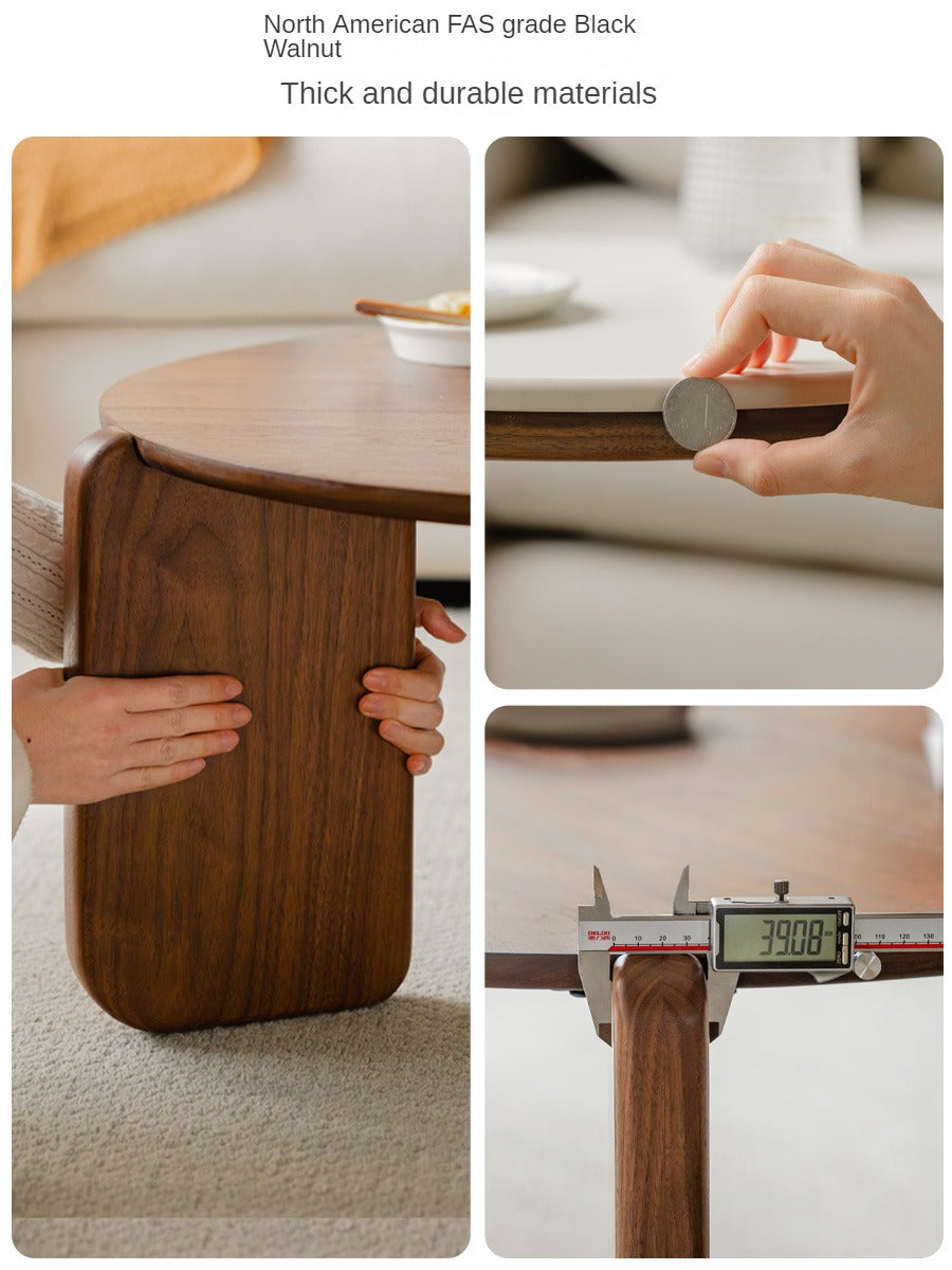 Black Walnut, Sandalwood Solid Wood Slate Round Coffee Table