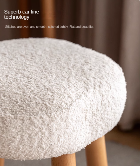 Beech Solid Wood, Solid RubberWood Nordic Lamb Velvet Cloud Makeup Stool.