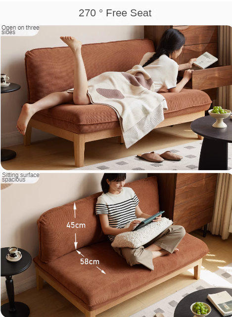 Oak Solid Wood Fabric Sofa.