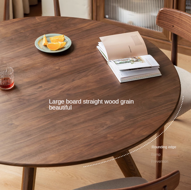 Black Walnut Solid Wood Retro Round Dining Table.