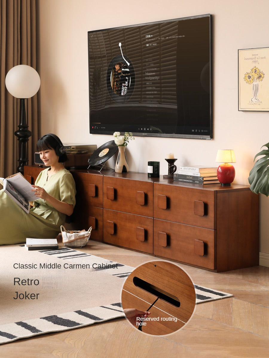 Poplar, Black Walnut, Ash, Cherry, Oak, Birch Solid Wood Retro Module Combination TV Cabinet.