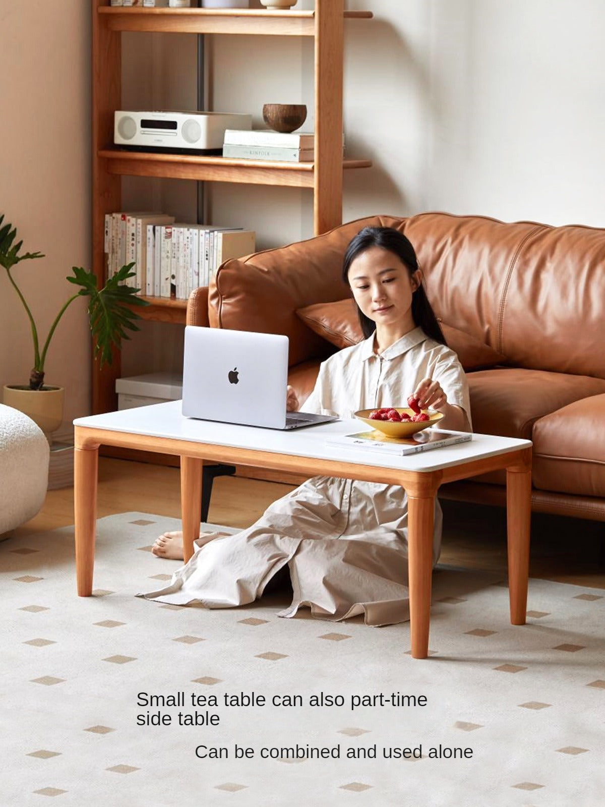 Pine Solid Wood Modern Combination Rock Plate Coffee Table