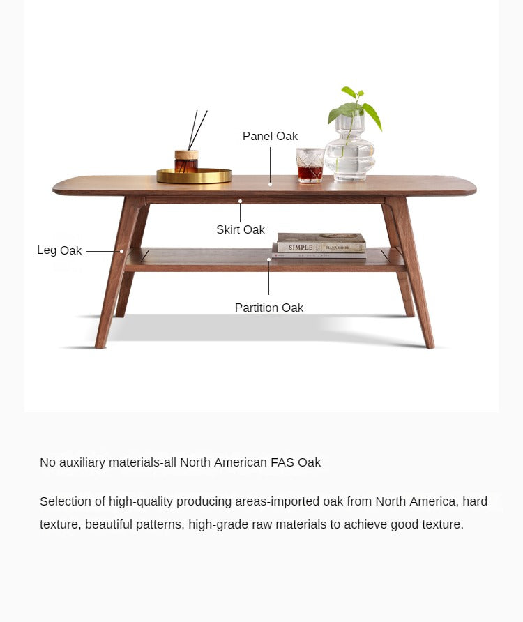 Double-layer Coffee table Oak solid wood walnut color+
