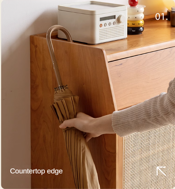 Сherry Solid Wood Rattan Locker Shoe Cabinet