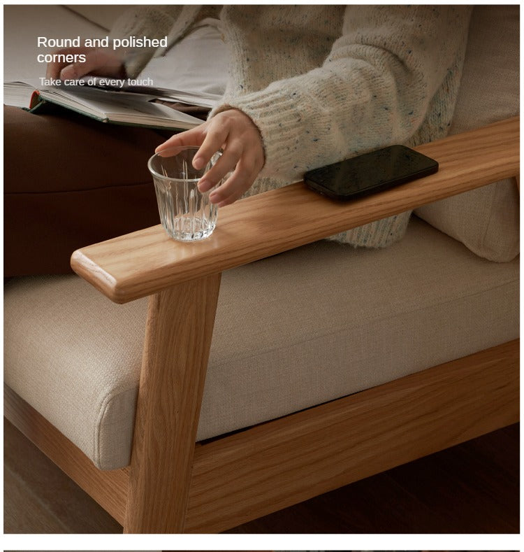 Oak Solid Wood Fabric Sofa.