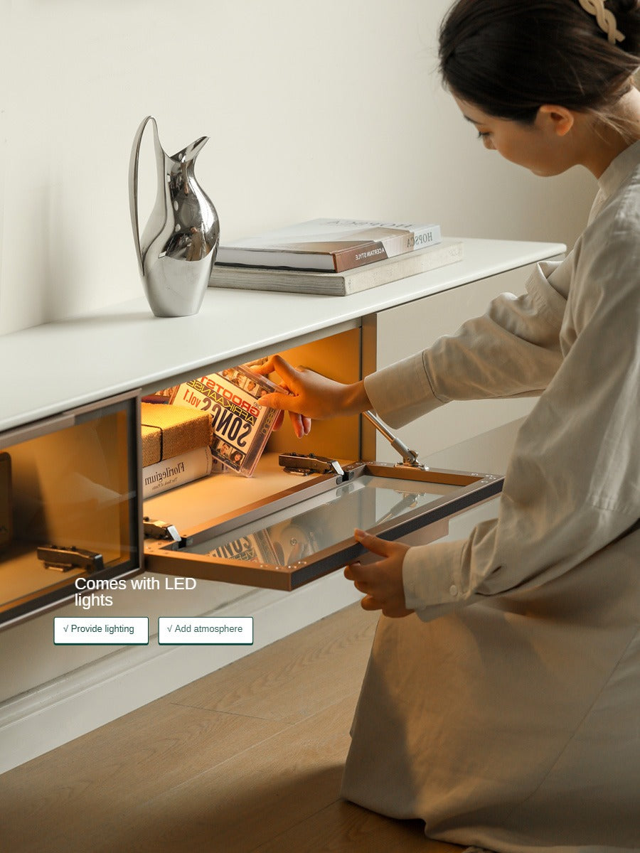 Poplar Solid Wood Wall Mounted TV Cabinet with Light.