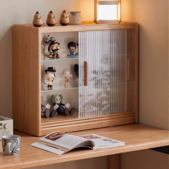 Cherry Solid Wood Glass Sliding Door Sideboard.