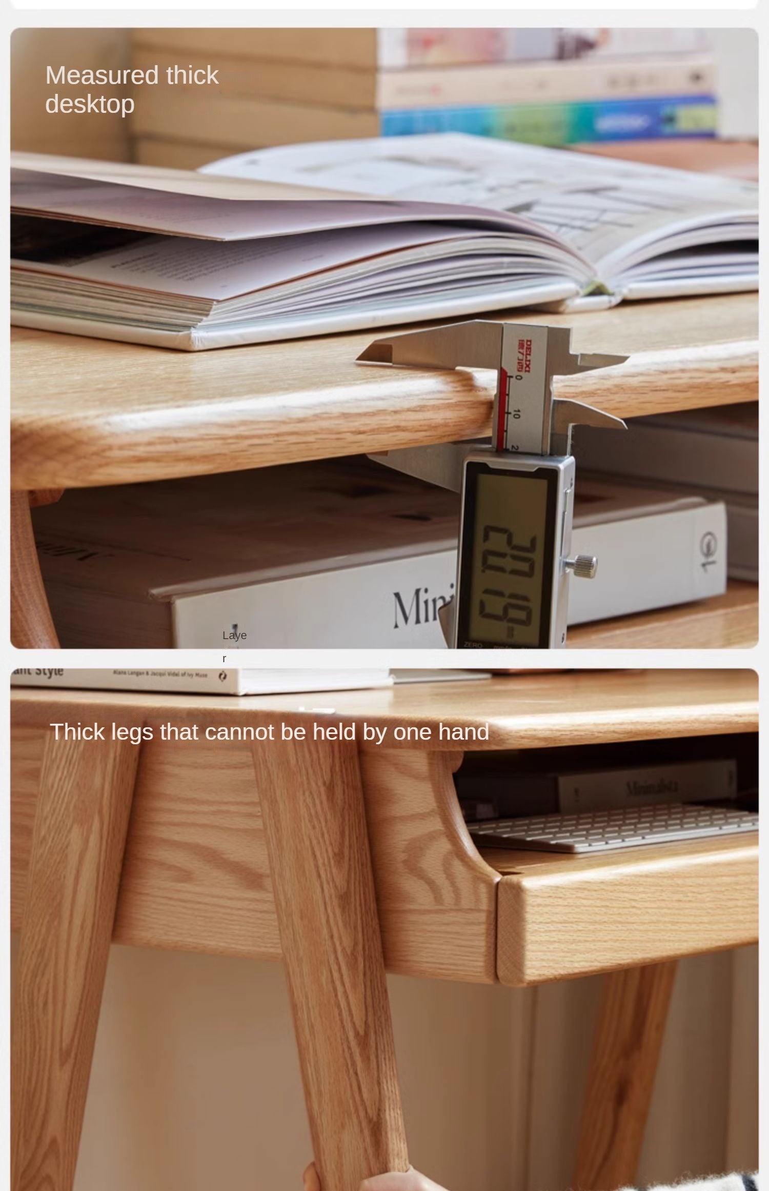 Oak, Solid Rubberwood Narrow Study Desk with Drawers