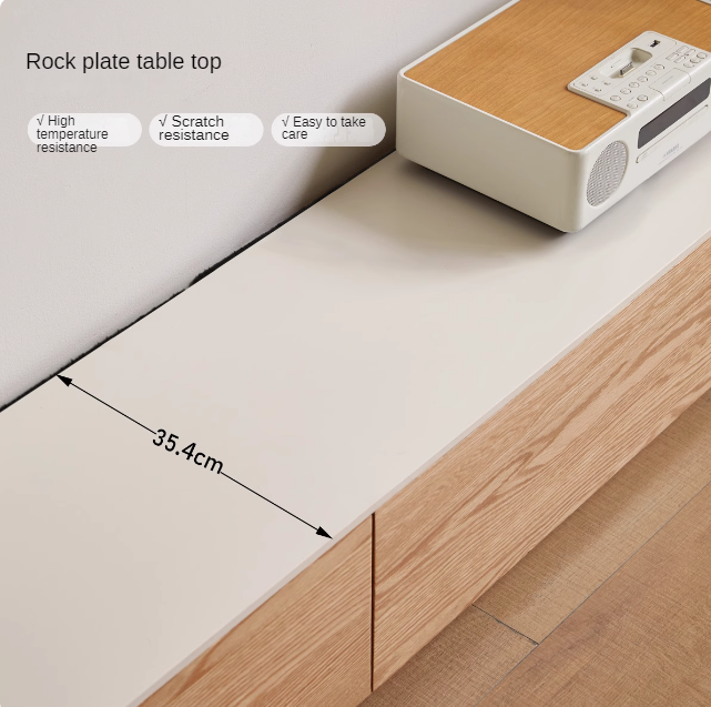 Oak, Rubber wood Solid Wood Modern Rock Slab Floor TV Cabinet