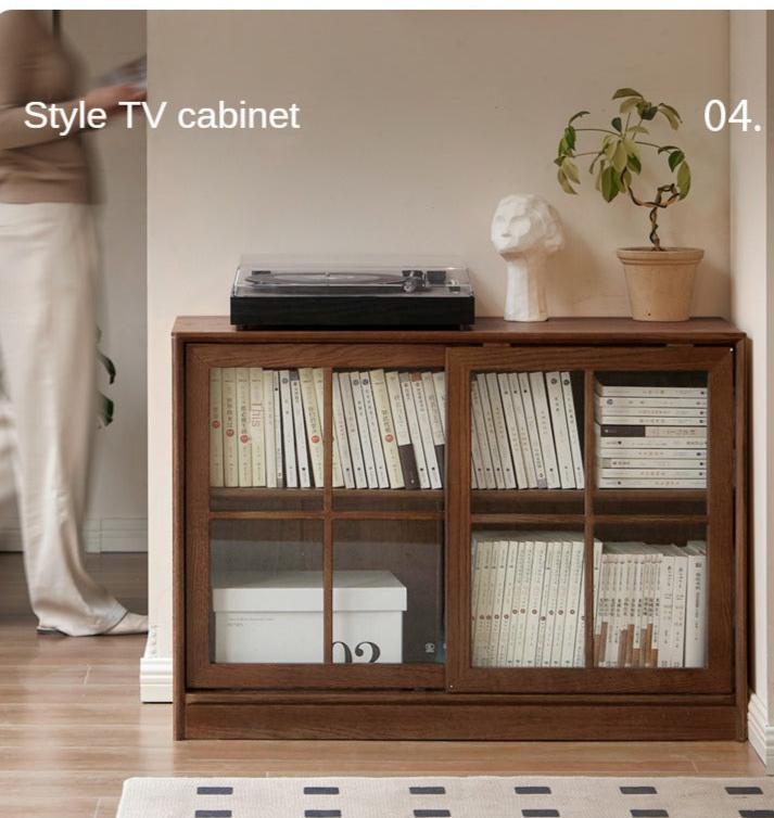 Black Walnut, Oak Solid Wood Sliding Door Bookcase
