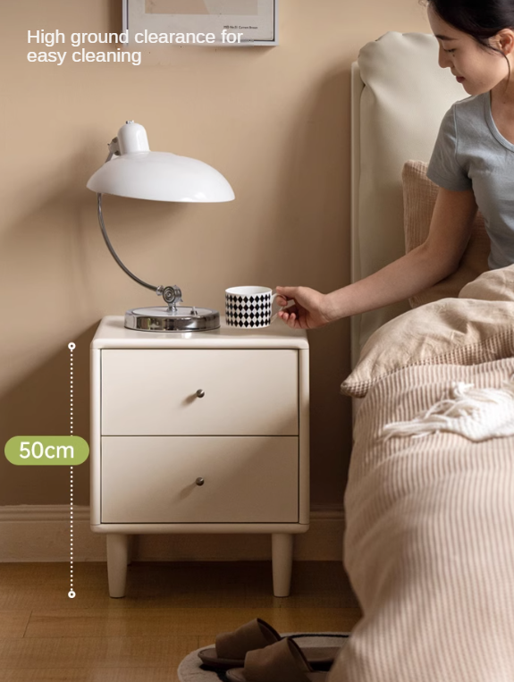Solid RubberWood White Cream Style Nightstand