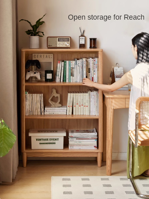 Oak Solid Wood Modern Open Grid Bookcase