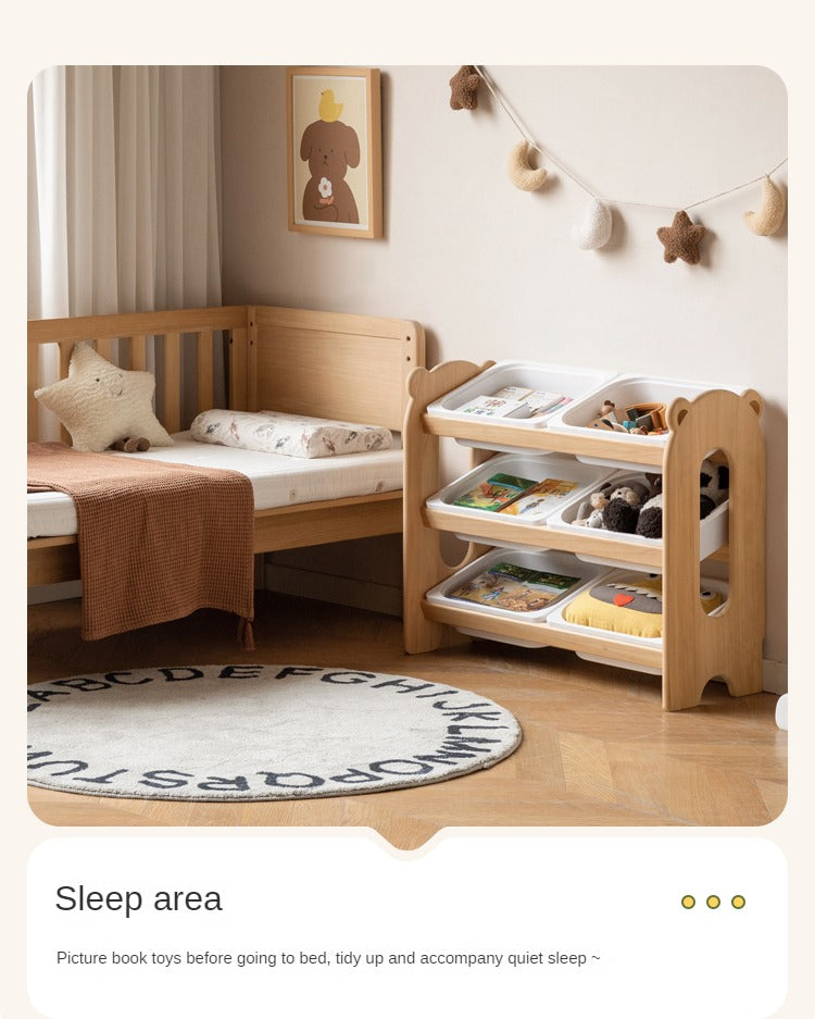 Poplar Solid Wood Children's Floor-standing Multi-layer Storage Rack.