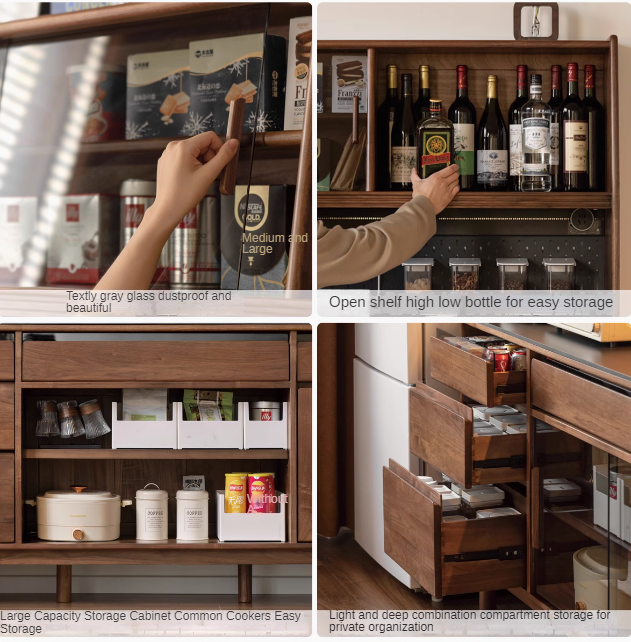 Black Walnut, Sandalwood Solid Wood Light Luxury Rock Plate Sideboard