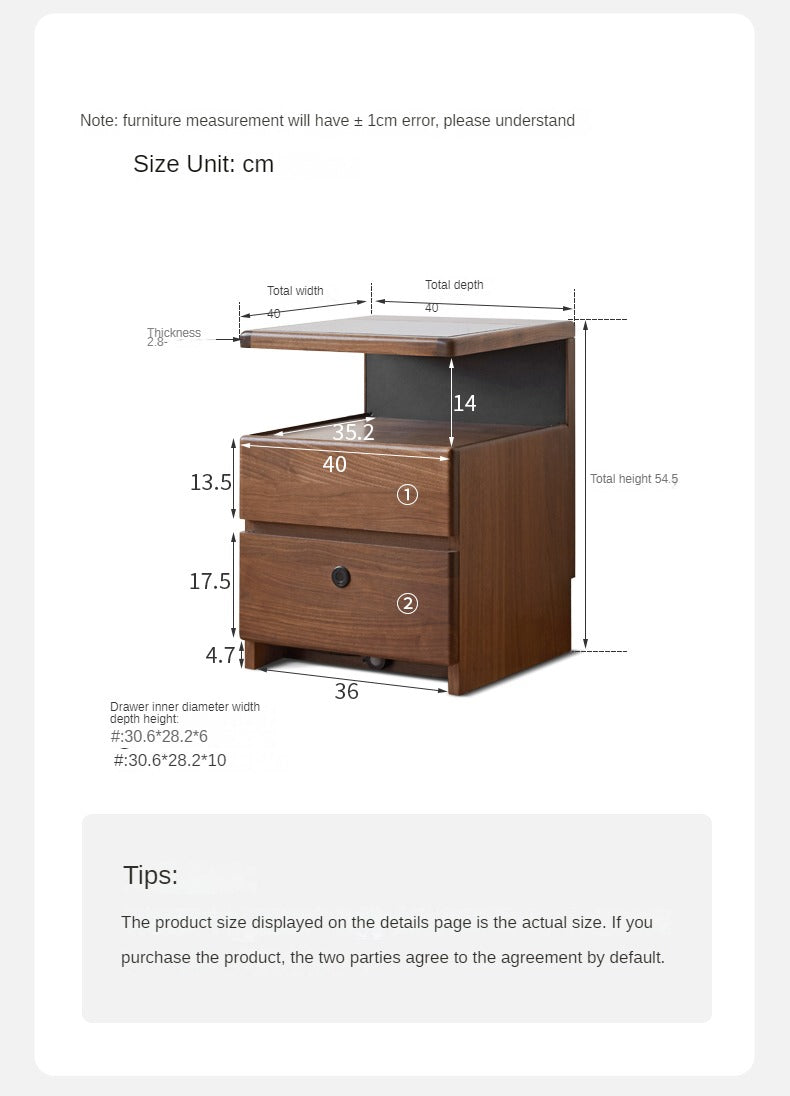 Cherry, Black Walnut, Sandalwood Solid Wood Wireless Charging with Lock Smart Nightstand.