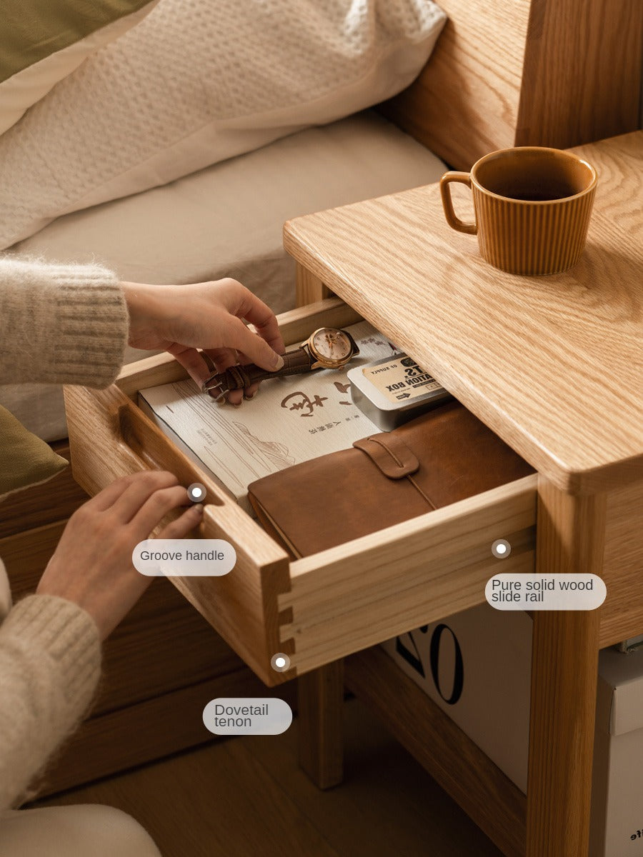 Oak, Beech Solid Wood, Solid RubberWood Nightstand.