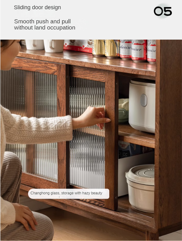 Oak Solid Wood, Solid RubberWood Modern Multifunctional Sideboard