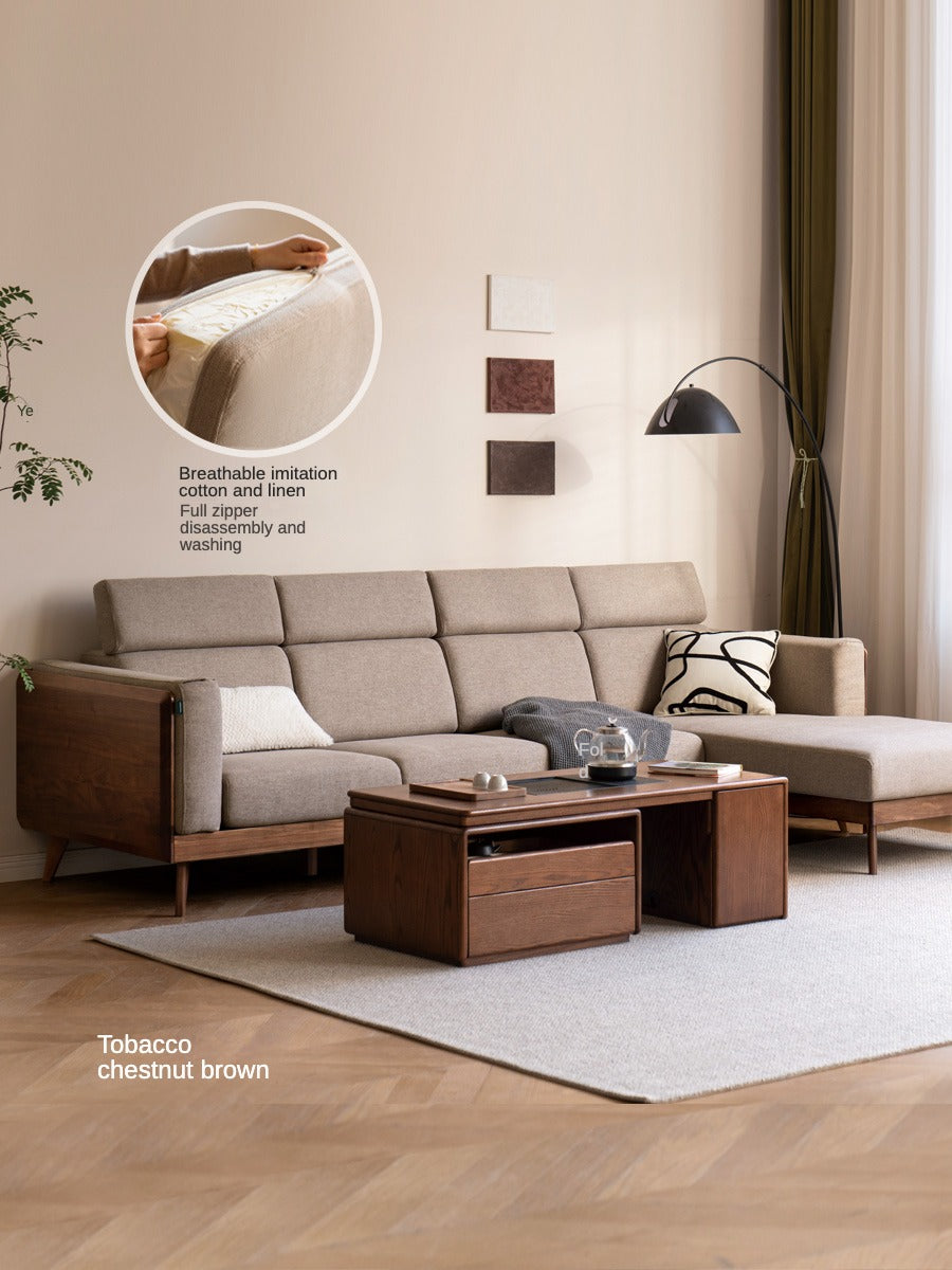 Black Walnut, Ash Solid Wood Adjustable Headrest Sofa.