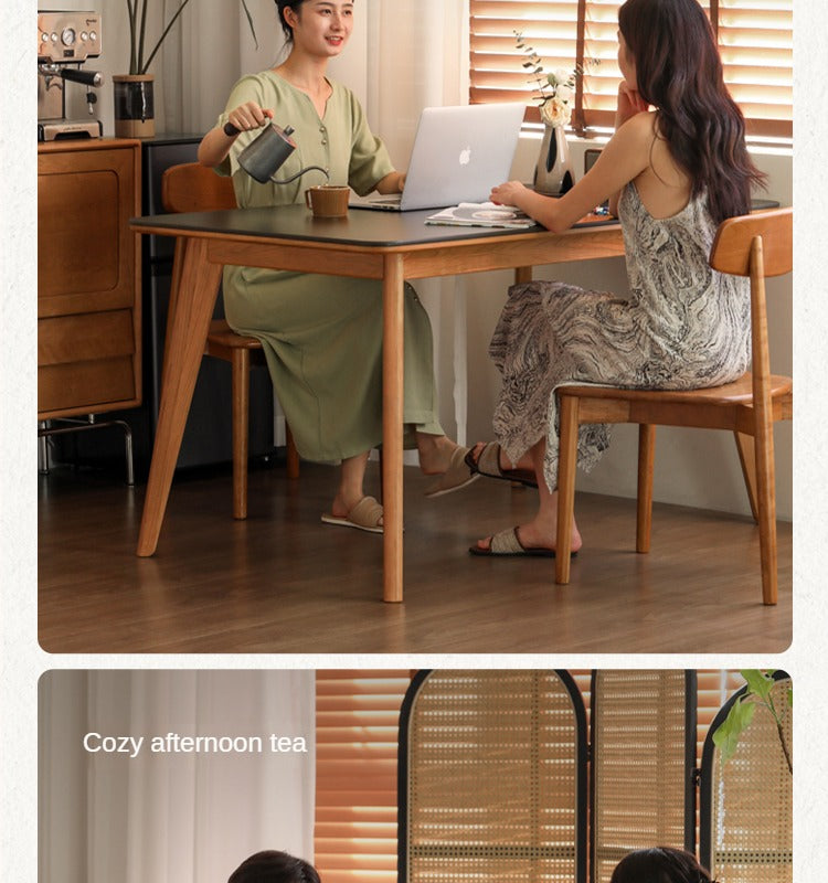 Cherry Solid Wood Retro Rock Plate Long Dining Table.