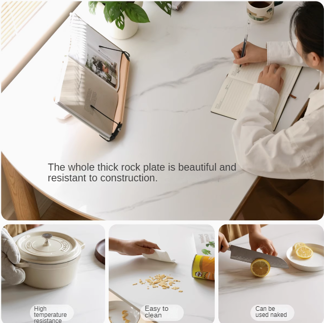 Solid Ruberwood, Oak, Ash Solid Wood Retractable Rock Plate Dining Table